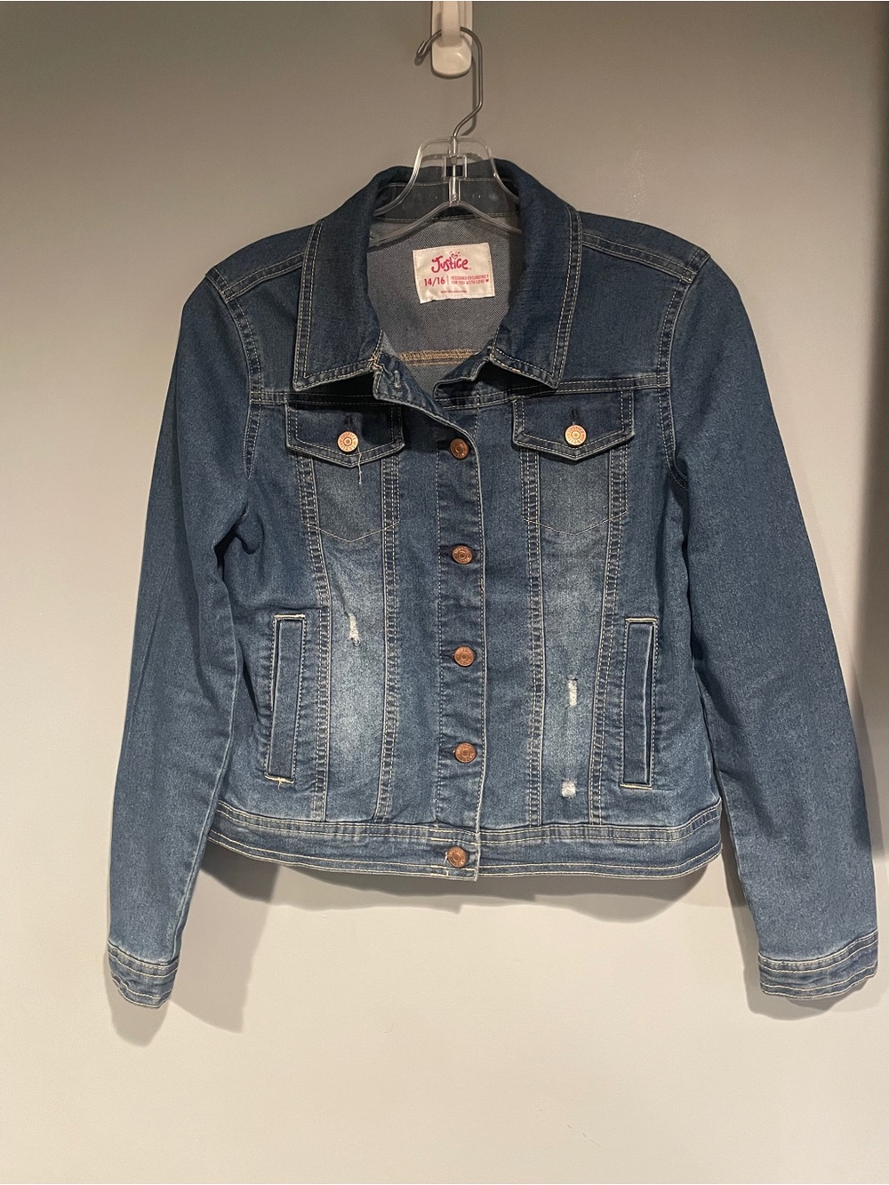 Justice Girls Denim Distressed Jean Jacket Size 14/16